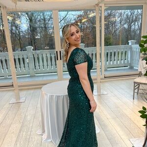 ADRIANNA PAPELL  Sequin Gown in Dusty Emerald